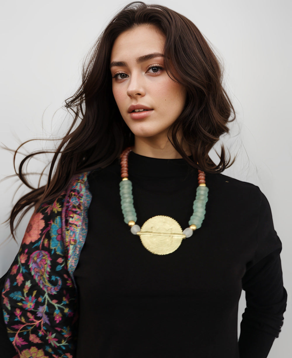 Brass Medallion Statement Necklace