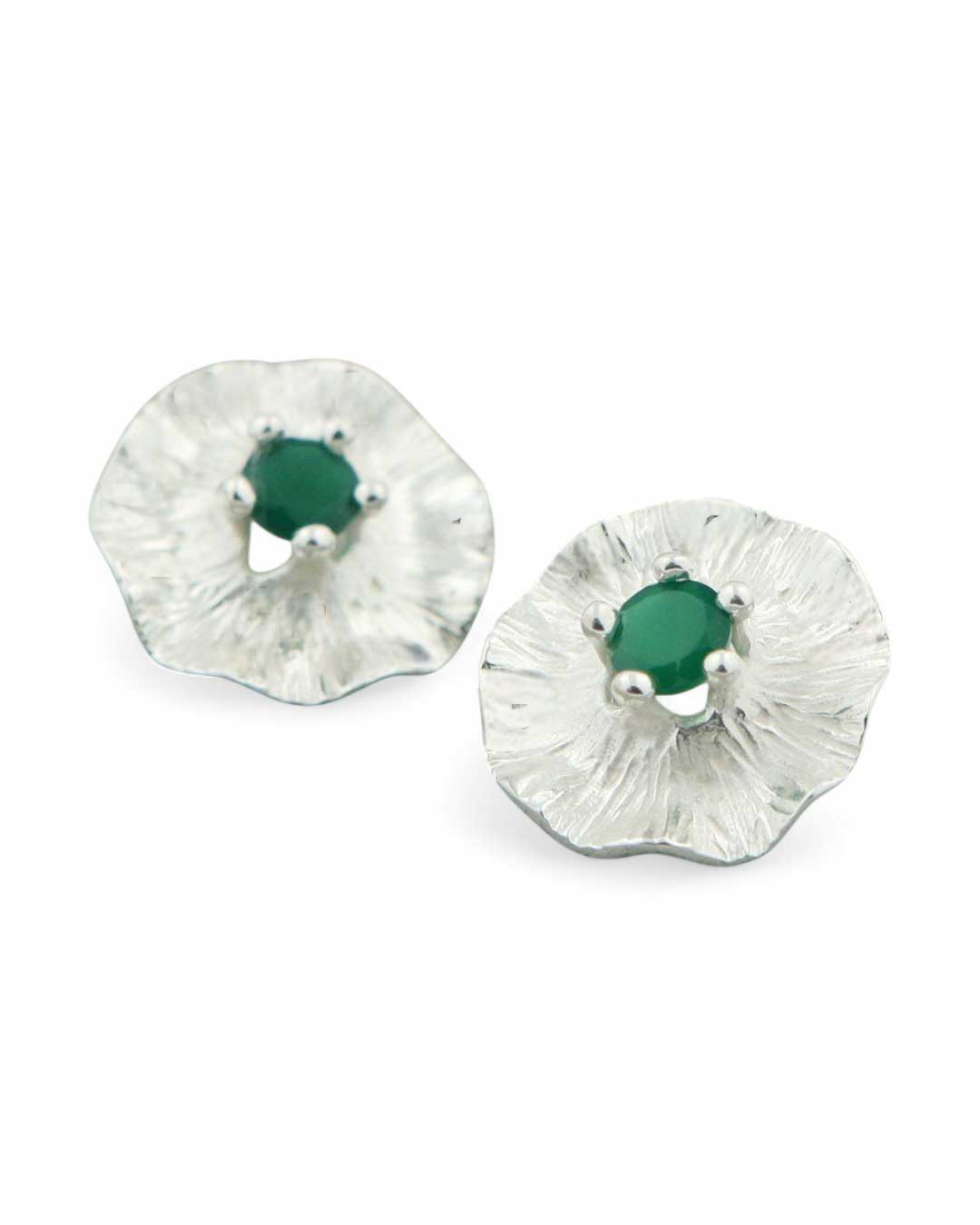 Gemstone Lotus Pad Earrings, Sterling Silver