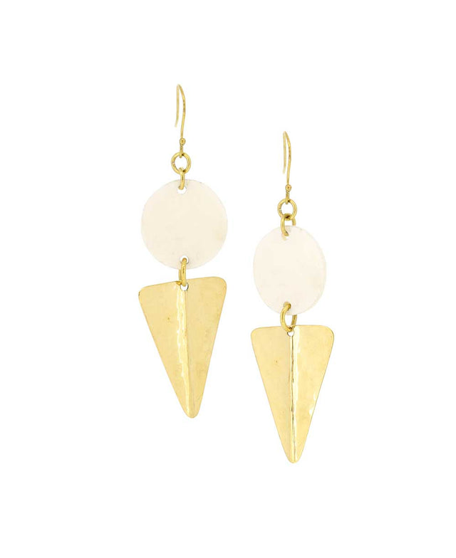 Bone and brass drop earrings with geometric design