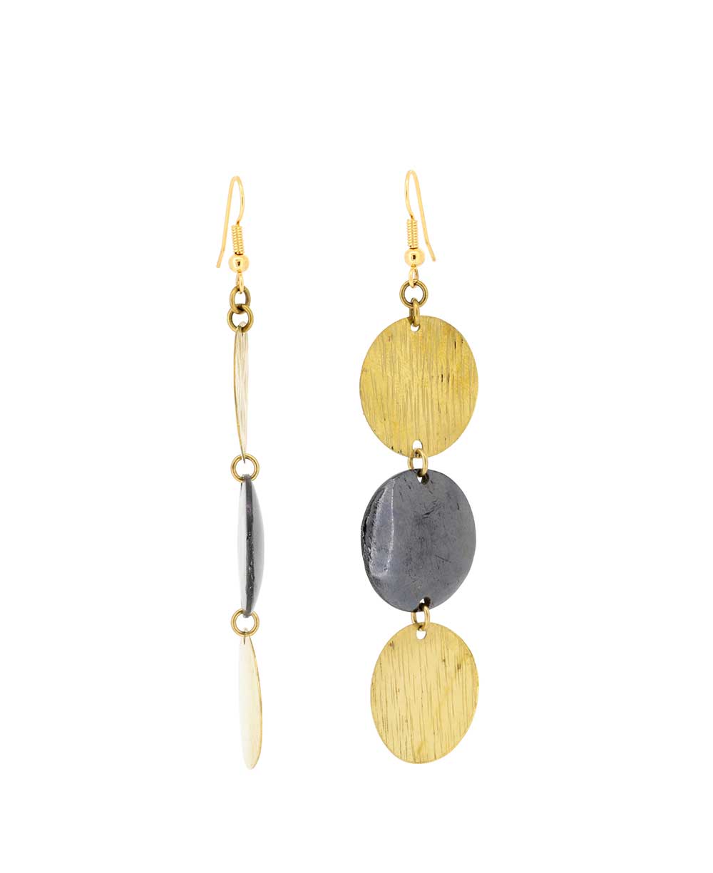 Artisan-crafted brass and horn earrings