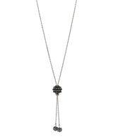 Hill-Tribe silver lariat necklace with floral sphere and beaded ends