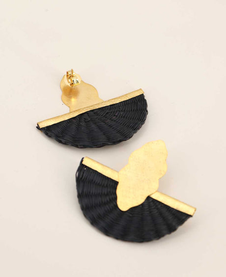 Handwoven black and gold palm disc earrings