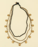 Indian black glass and brass bead necklace