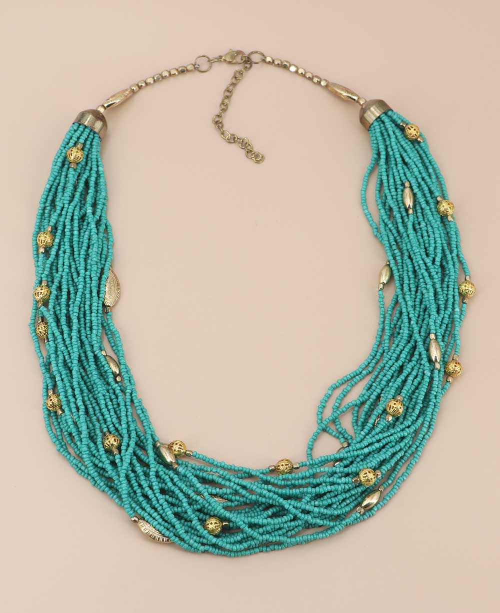 aqua blue glass bead necklace