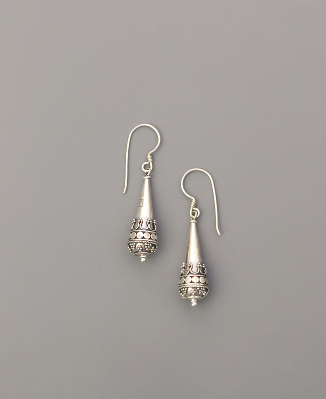 Bohemian style sterling silver conical earrings