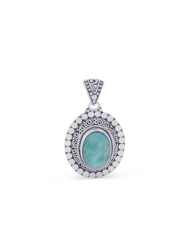 Oval larimar pendant with intricate silver frame