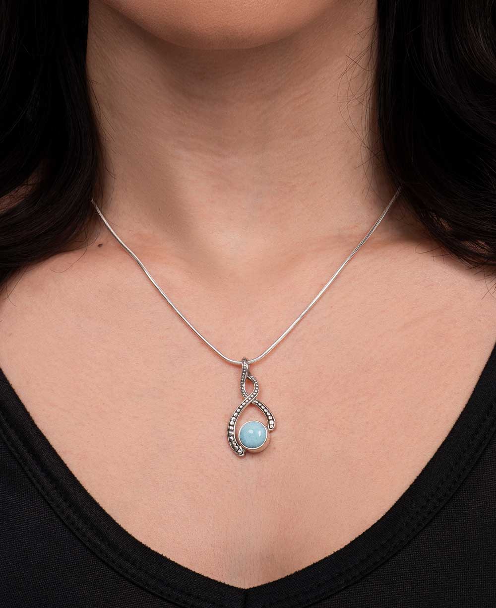 Asymmetric twist larimar pendant