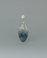 Sterling Silver Abalone Shell Filigree Pendant, Bali, Front view