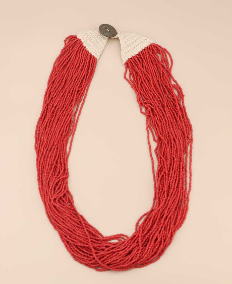 Large red bead strands necklace