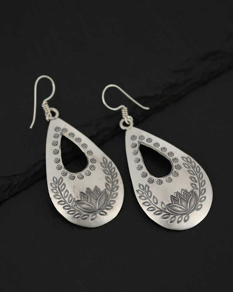 Handcrafted floral teardrop silver earrings