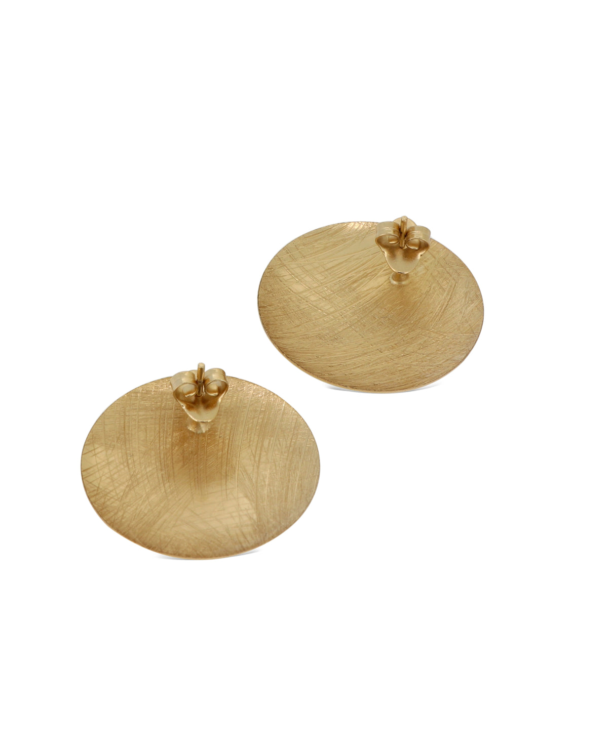 Gold-plated circular disc earrings back view