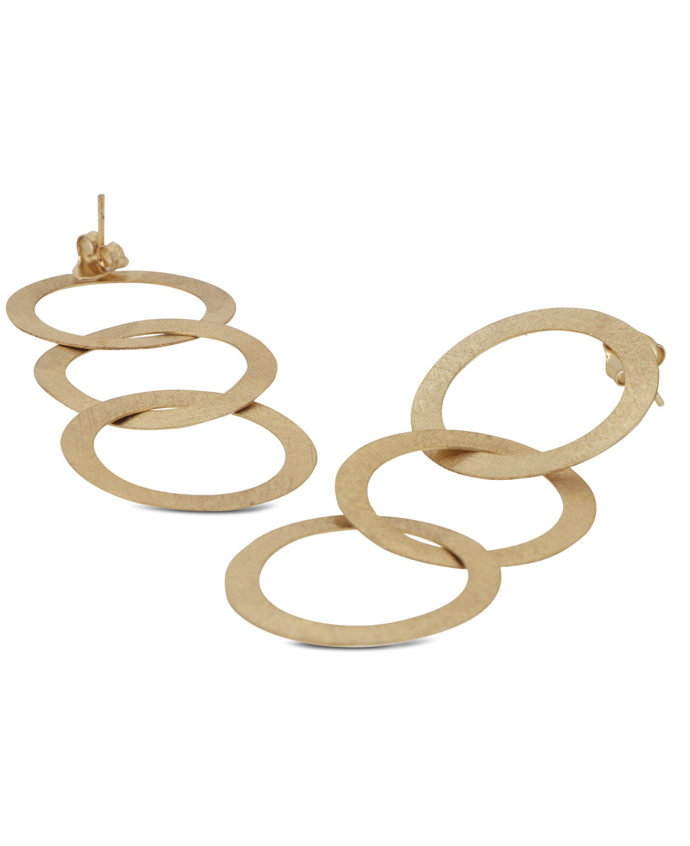 Gold plated brass interlocking rings earrings