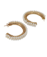 Two rows pearl semi-hoop earrings