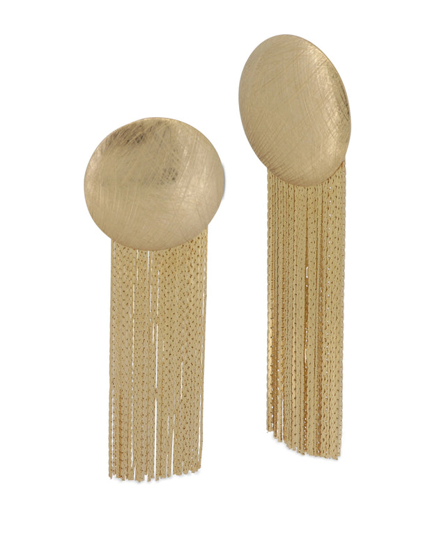 Gold plated brass brushed disc earrings