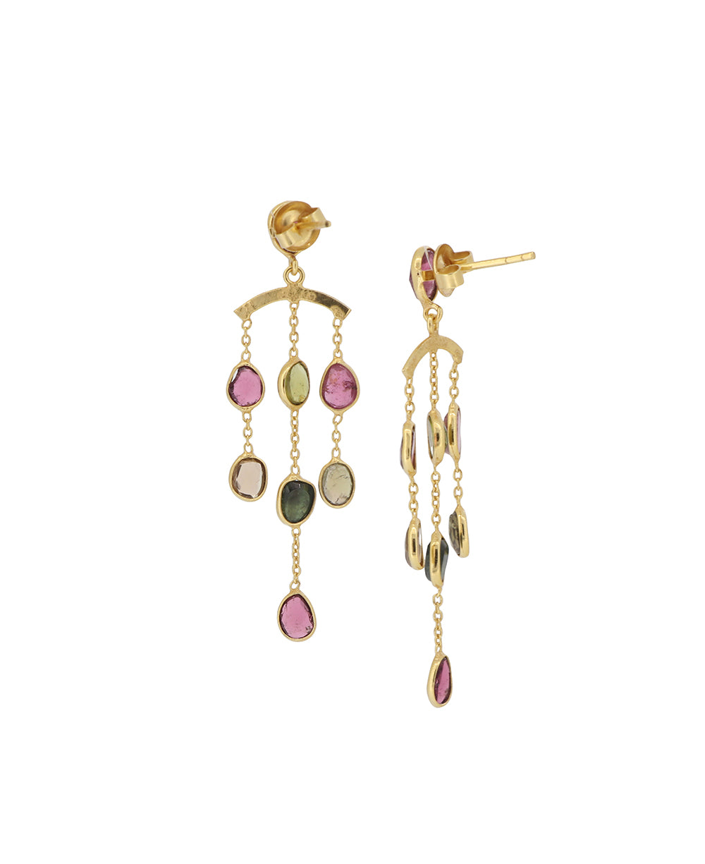 Gold plated brass tourmaline drop earrings