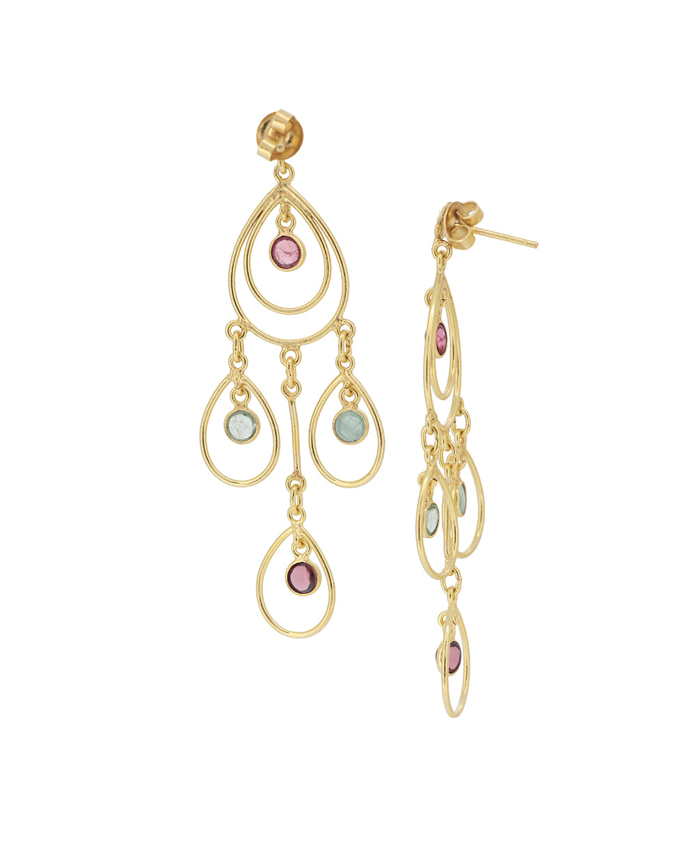 Dangle Tourmaline Gold Plated Earrings