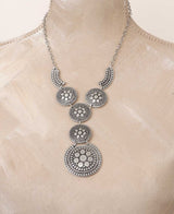 Y-Shaped Pewter Necklace with Floral Discs