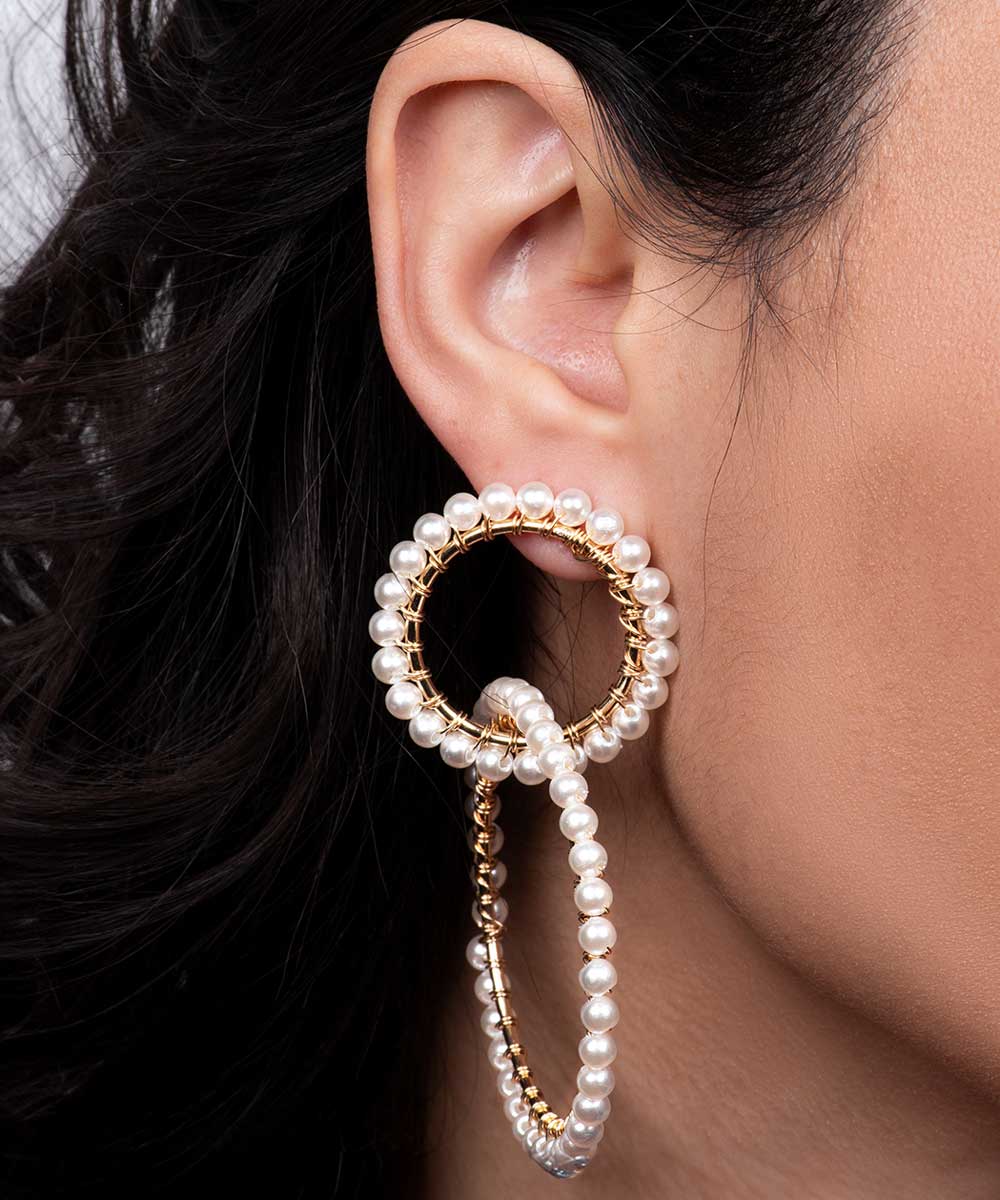 Double Hoop Pearl Earrings