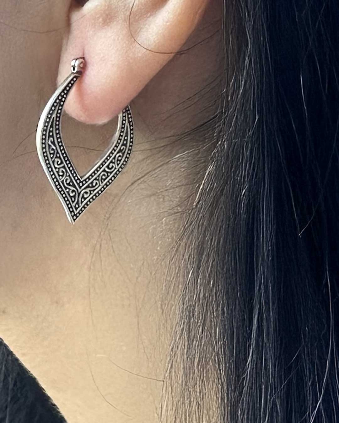 Sterling Silver Petal Hoop Earrings with Filigree Detail