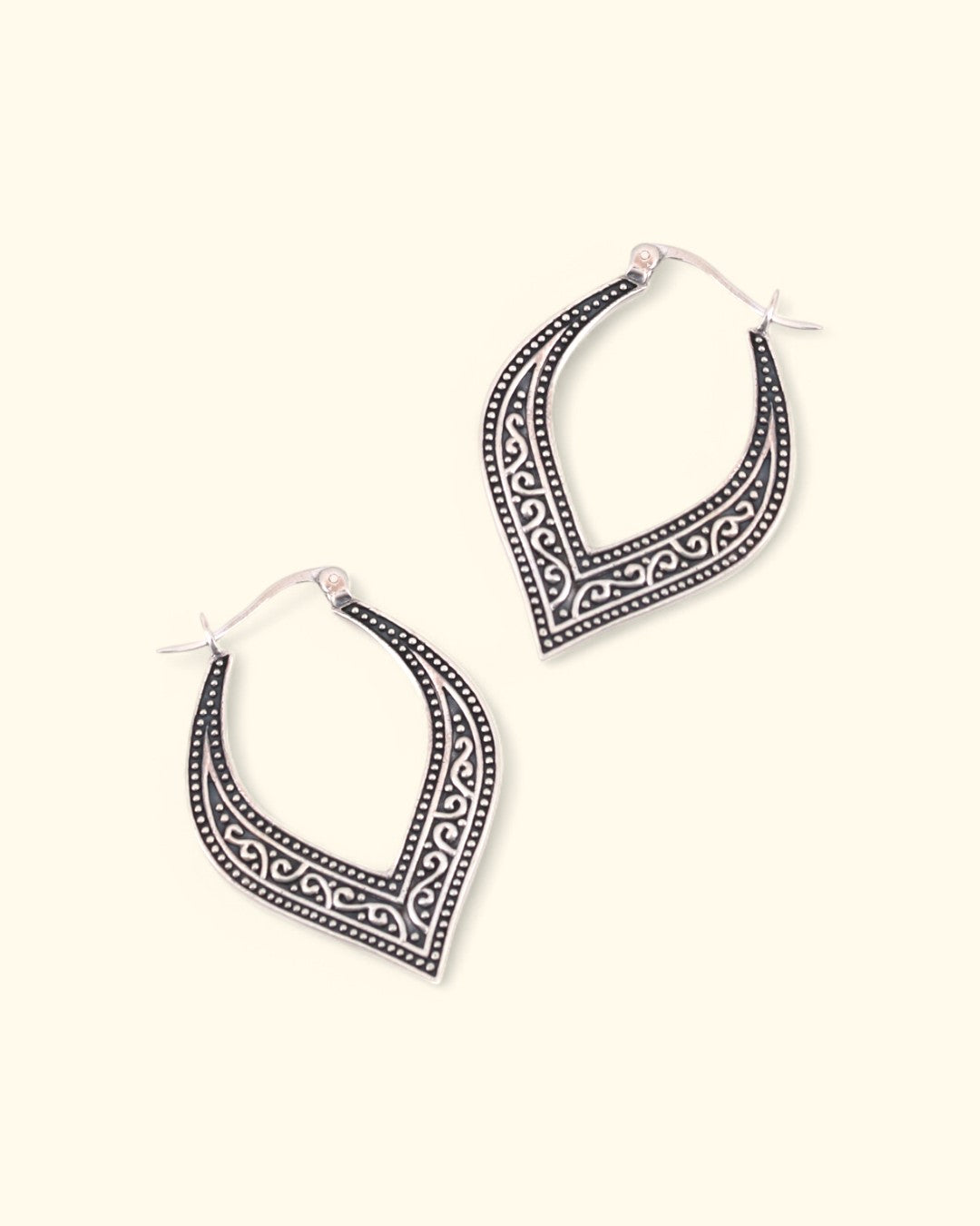 Sterling Silver Petal Hoop Earrings with Filigree Detail