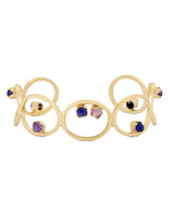 Brass cuff bracelet with amethyst and lapis stones