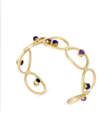 Handmade brass cuff bracelet with amethyst and lapis