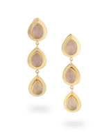 Brass earrings with triple teardrop rose quartz design