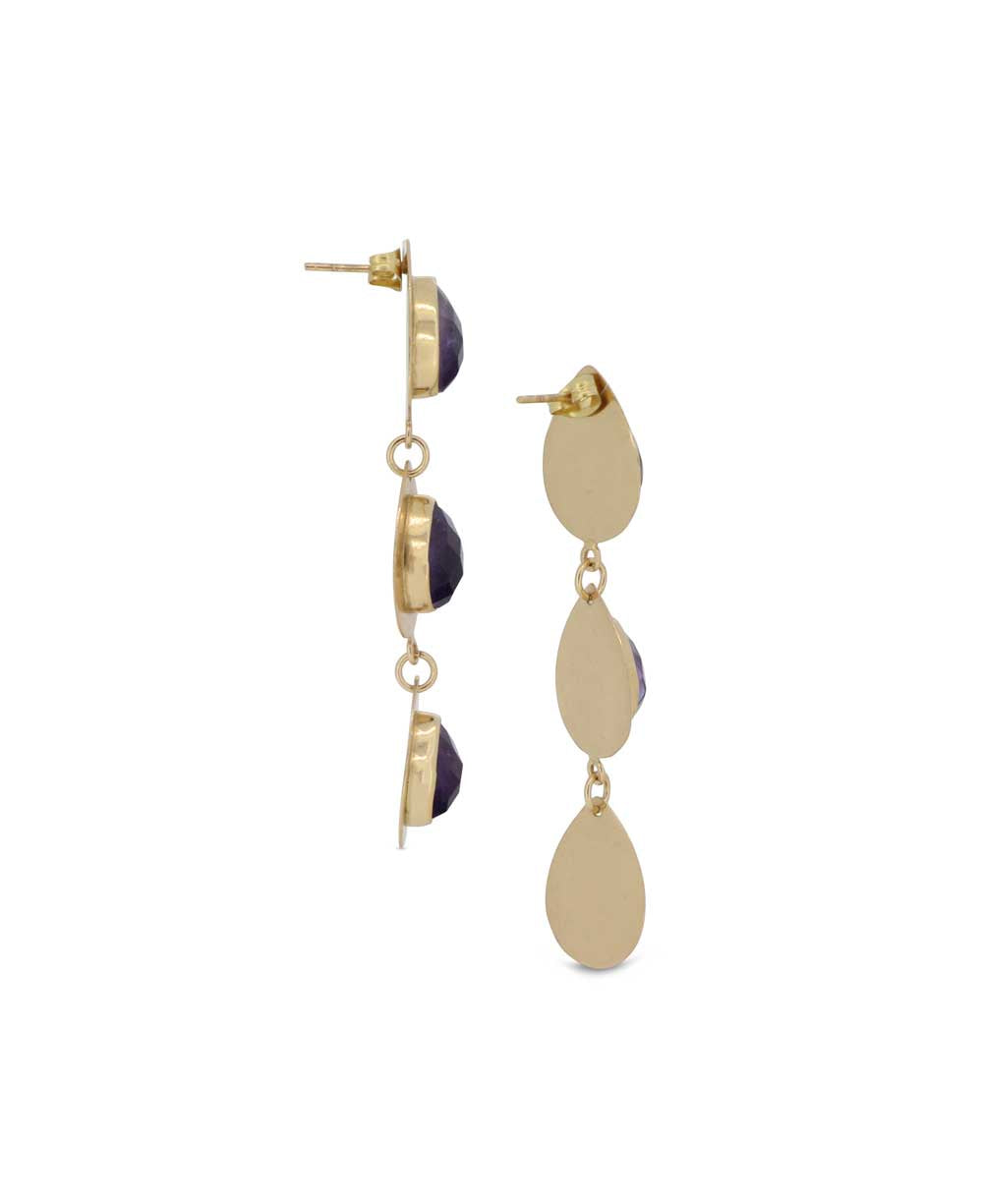 Handmade brass earrings with amethyst stones