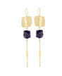 Brass earrings with raw amethyst and hammered discs