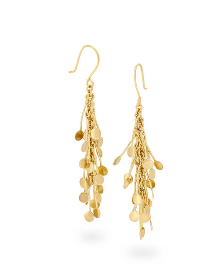 Cascading brass earrings with polished discs