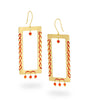 Brass earrings with dark orange thread and carnelian beads