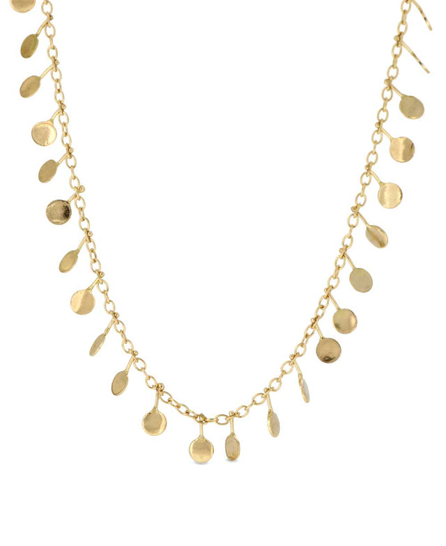 Brass necklace with dangling discs and extender