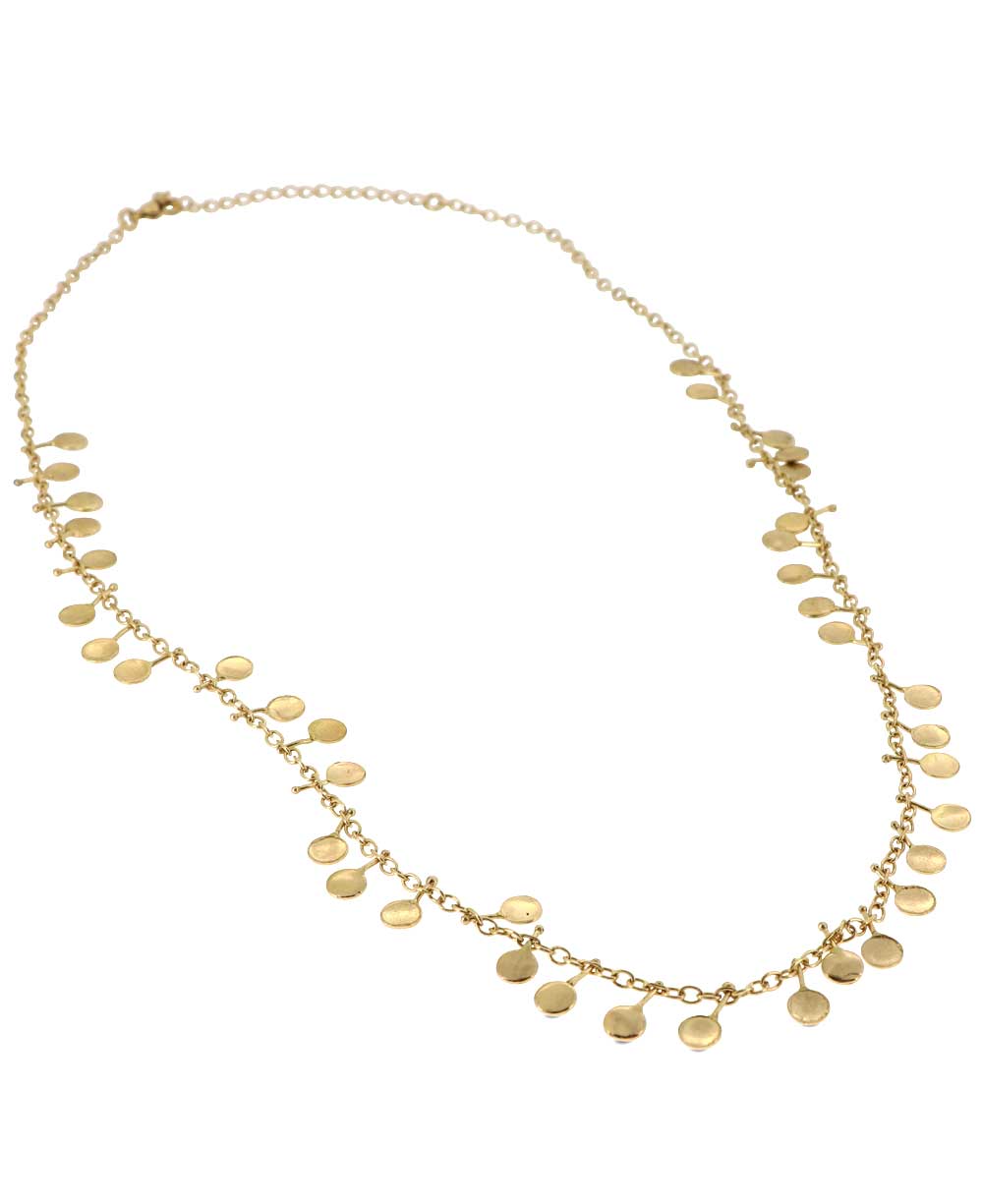 Handmade brass necklace with polished disc accents