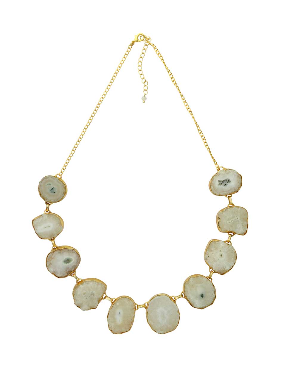 Natural white agate statement necklace with gold-plated brass.