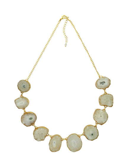 Natural white agate statement necklace with gold-plated brass.