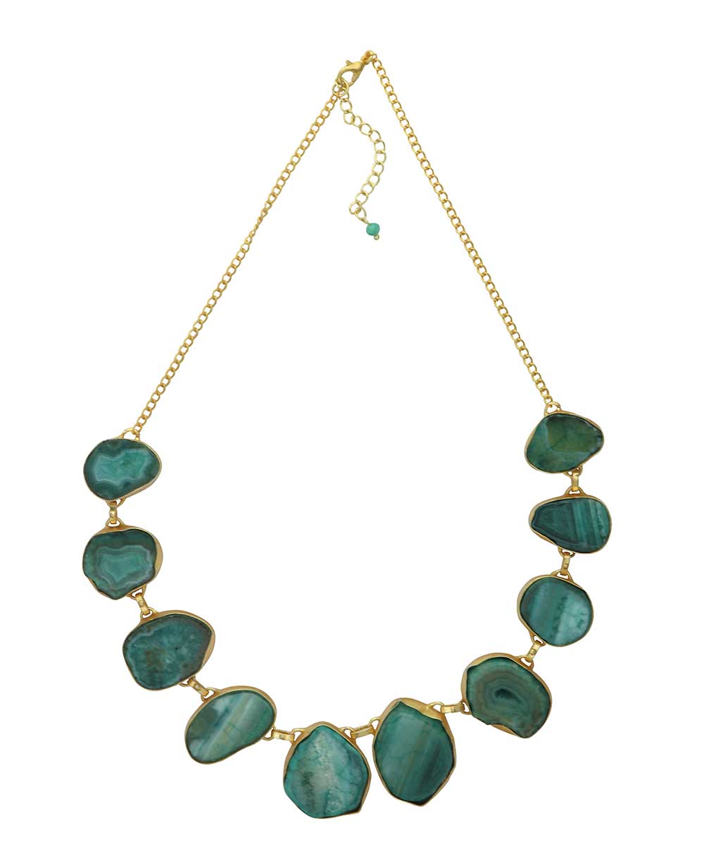 Blue agate statement necklace with gold-plated brass.