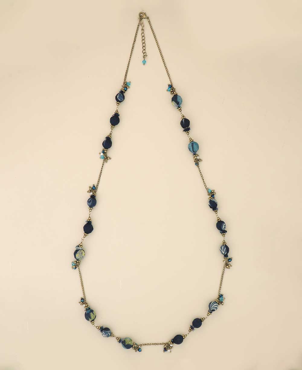 Handcrafted Textile-Wrapped Bead Necklace