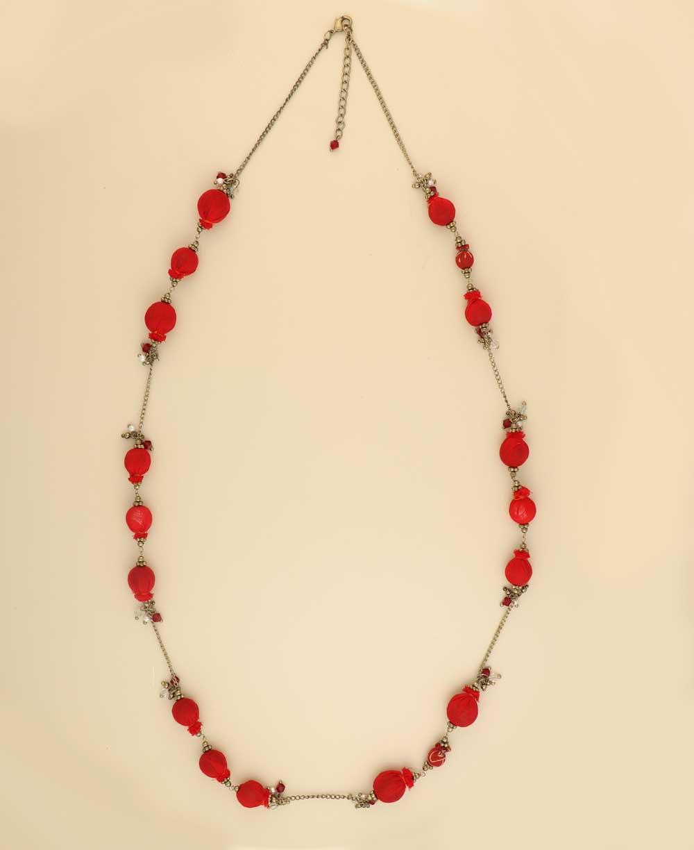 Handcrafted Textile-Wrapped Bead Necklace