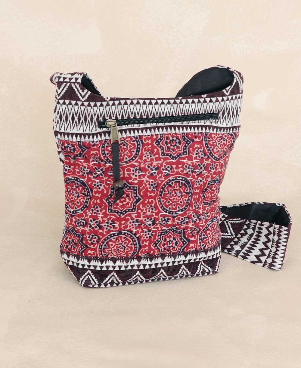 Red Kantha Inspired Woven Crossbody