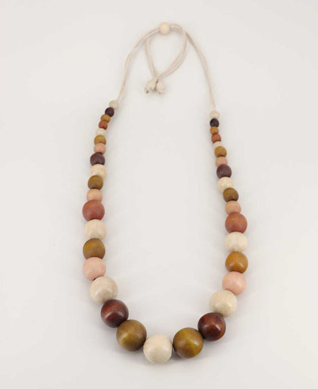 adjustable brown wood bead necklace