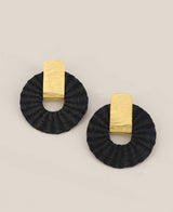 Handwoven black and gold palm disc earrings