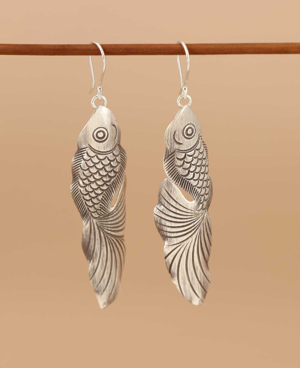 Hill Tribe Sterling Silver Fish Earrings