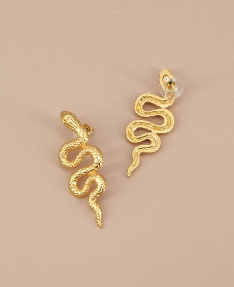 Gold plated serpent shaped earrings with etched detailing