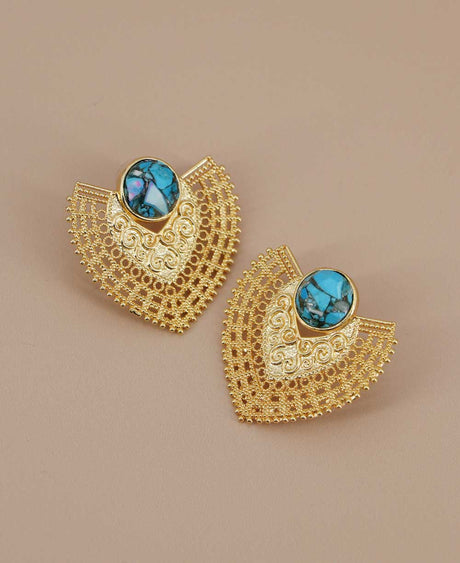 Gold plated petal earrings with turquoise stone