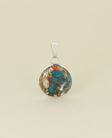 Turquoise Spiny Oyster Sterling Silver Round Pendant