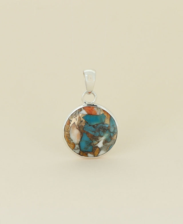 Turquoise Spiny Oyster Sterling Silver Round Pendant