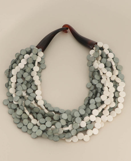 Grey and cream wood necklace