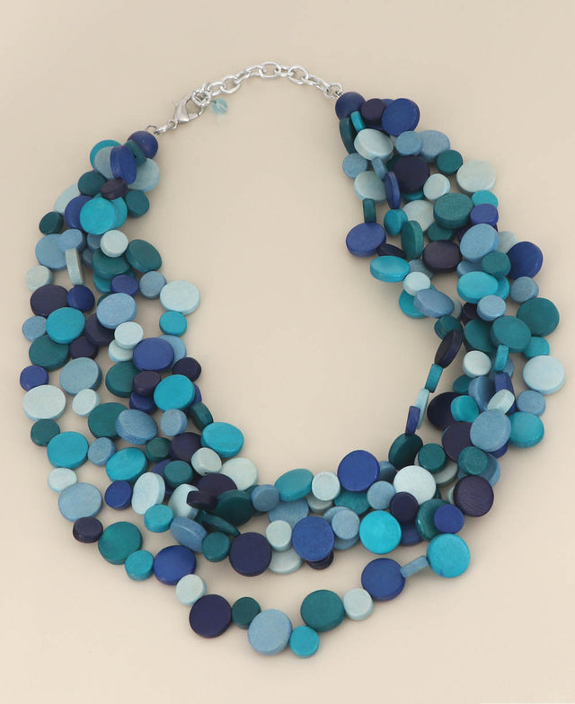 Multi-layer blue wood necklace