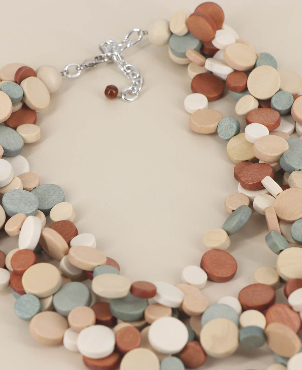 Multi-layer beige wood necklace