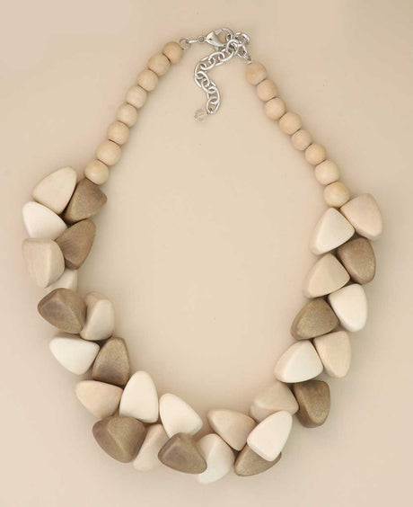 Chunky wood bead necklace with triangular accents